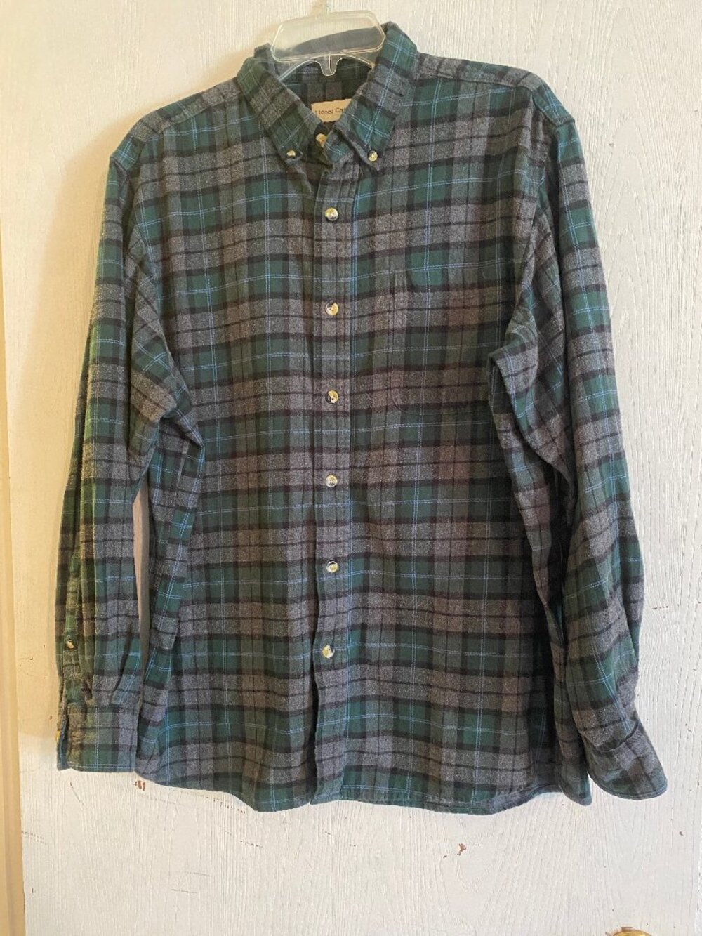 Hobb Creek Men’s Green/Gray Plaid Long Sleeve Flannel Button Down Size L